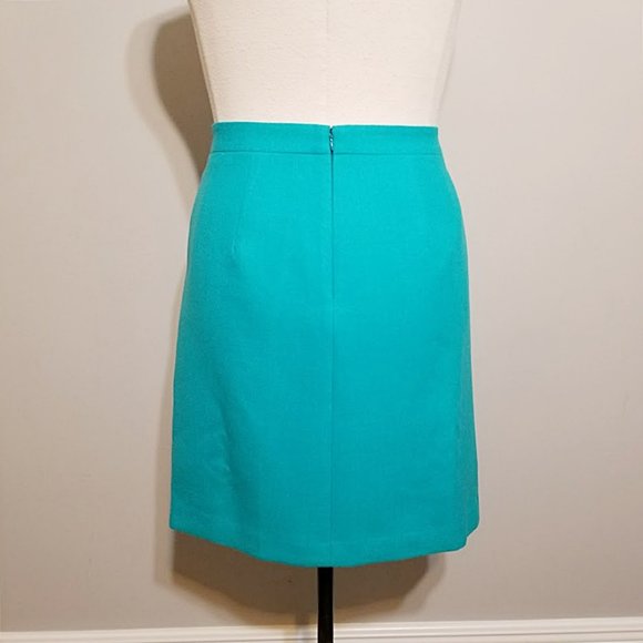 New J Crew Sterling Pencil Skirt 12P Womens Blue Green Double Serge Wool Pockets - Picture 5 of 10